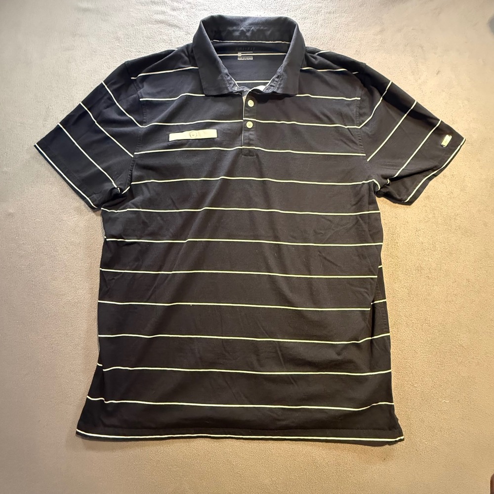 Nike Dri-FIT Mens XL Polo Shirt Black White Striped Short Sleeve Golf Top 0265